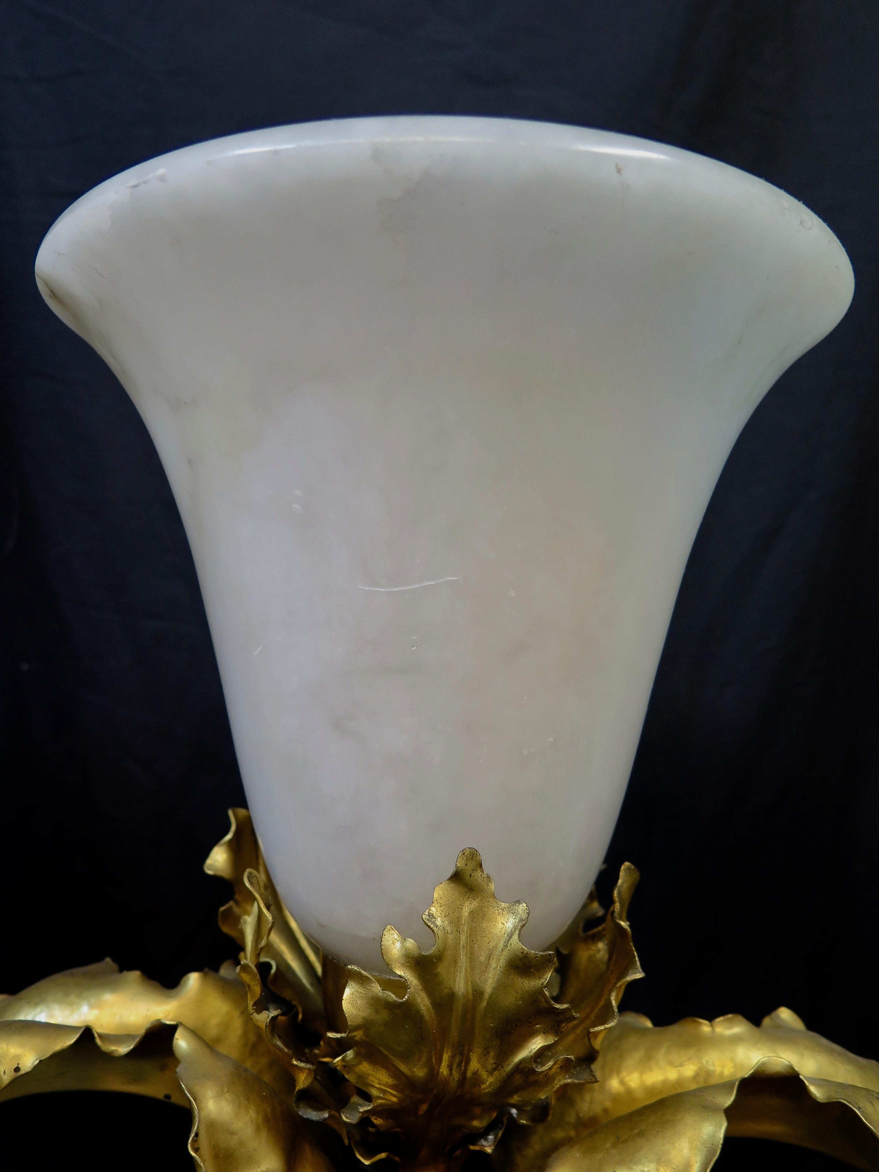 Vintage Doré Bronze and Alabaster Art Nouveau Period Lamps Pair For Sale 1