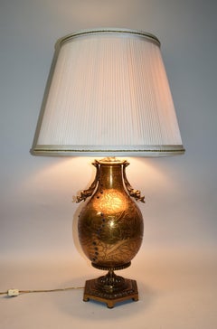 Vintage Dore Bronze Urn Lamp Bird Designs Lapis Set Stones Marbro Lamp Company