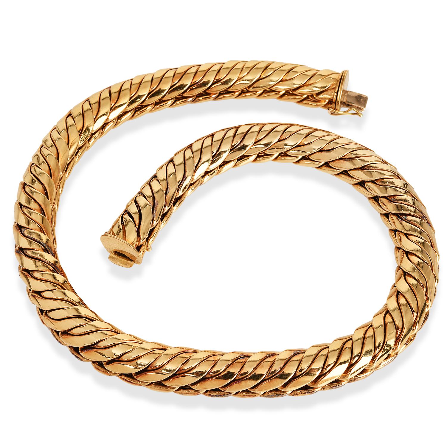 Women's Vintage Dorfman Solid 18K Yellow Gold Wavy Link Choker Necklace For Sale