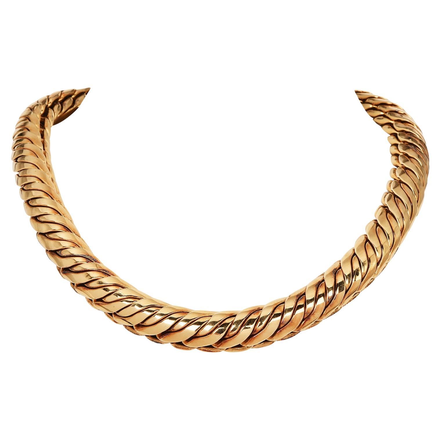 Vintage Dorfman Solid 18K Yellow Gold Wavy Link Choker Necklace
