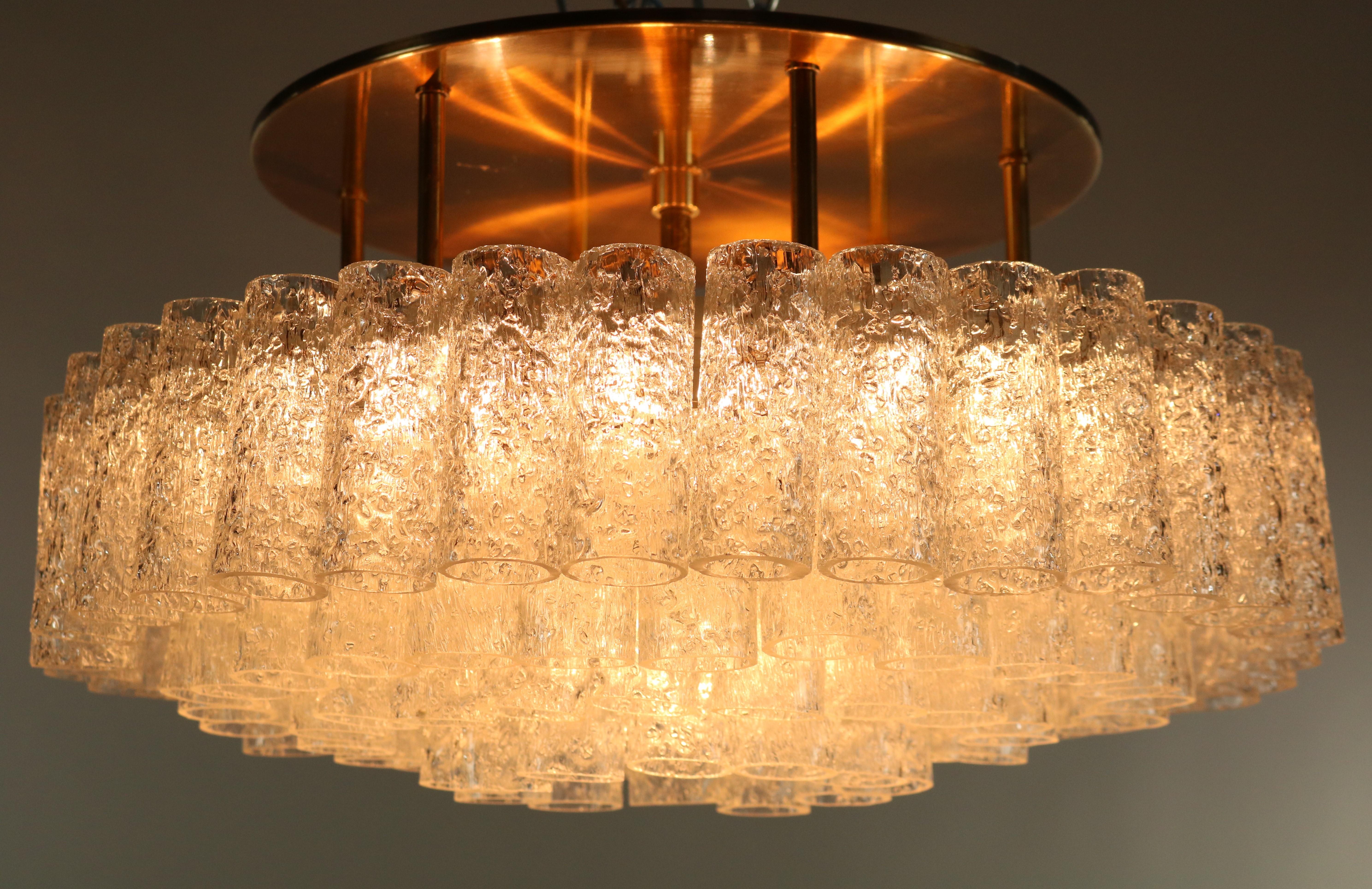 Mid-Century Modern Vintage Doria Flush Mount Glass Tube Chandelier 97 Glass Parts, 1950s-1960s For Sale