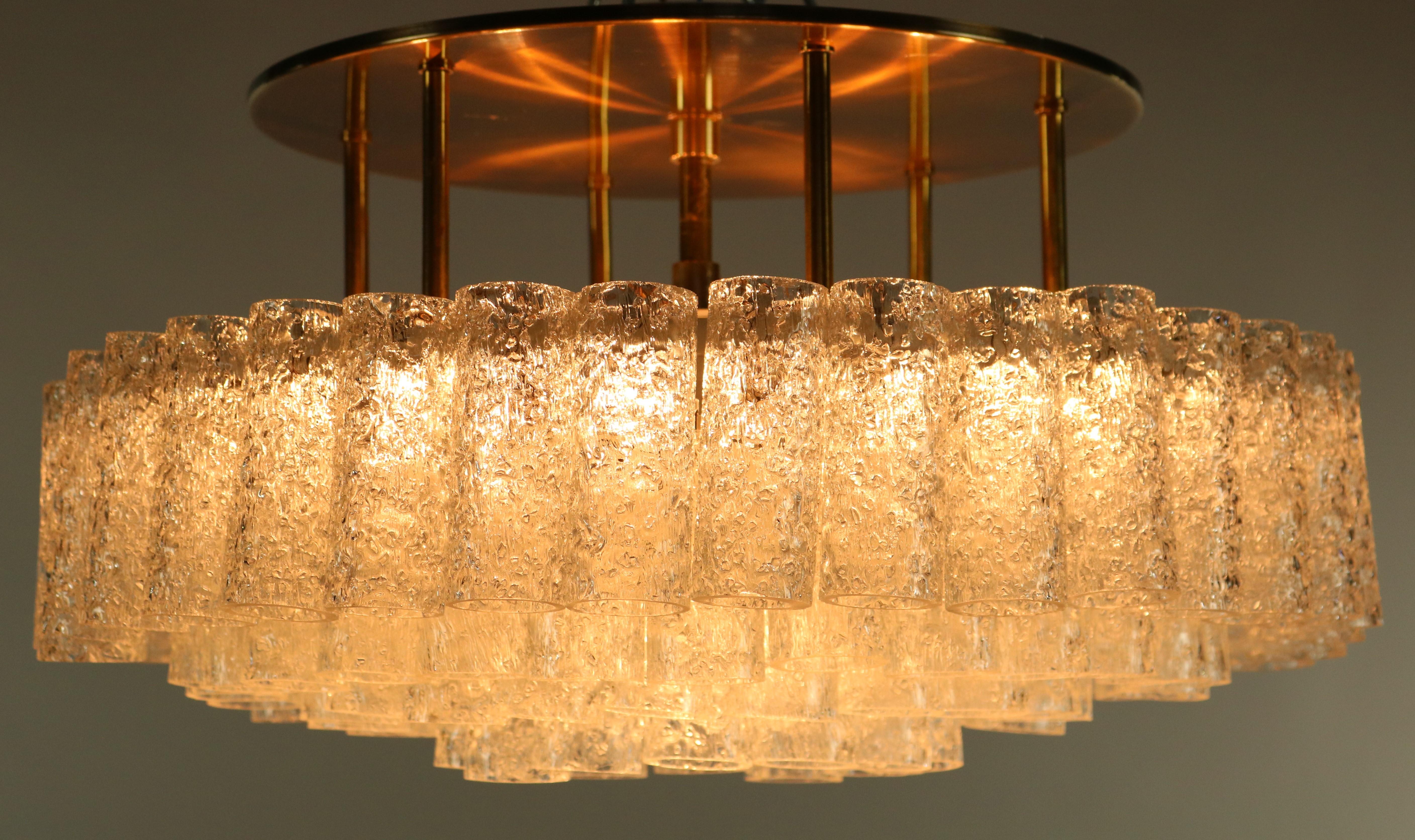 German Vintage Doria Flush Mount Glass Tube Chandelier 97 Glass Parts, 1950s-1960s For Sale