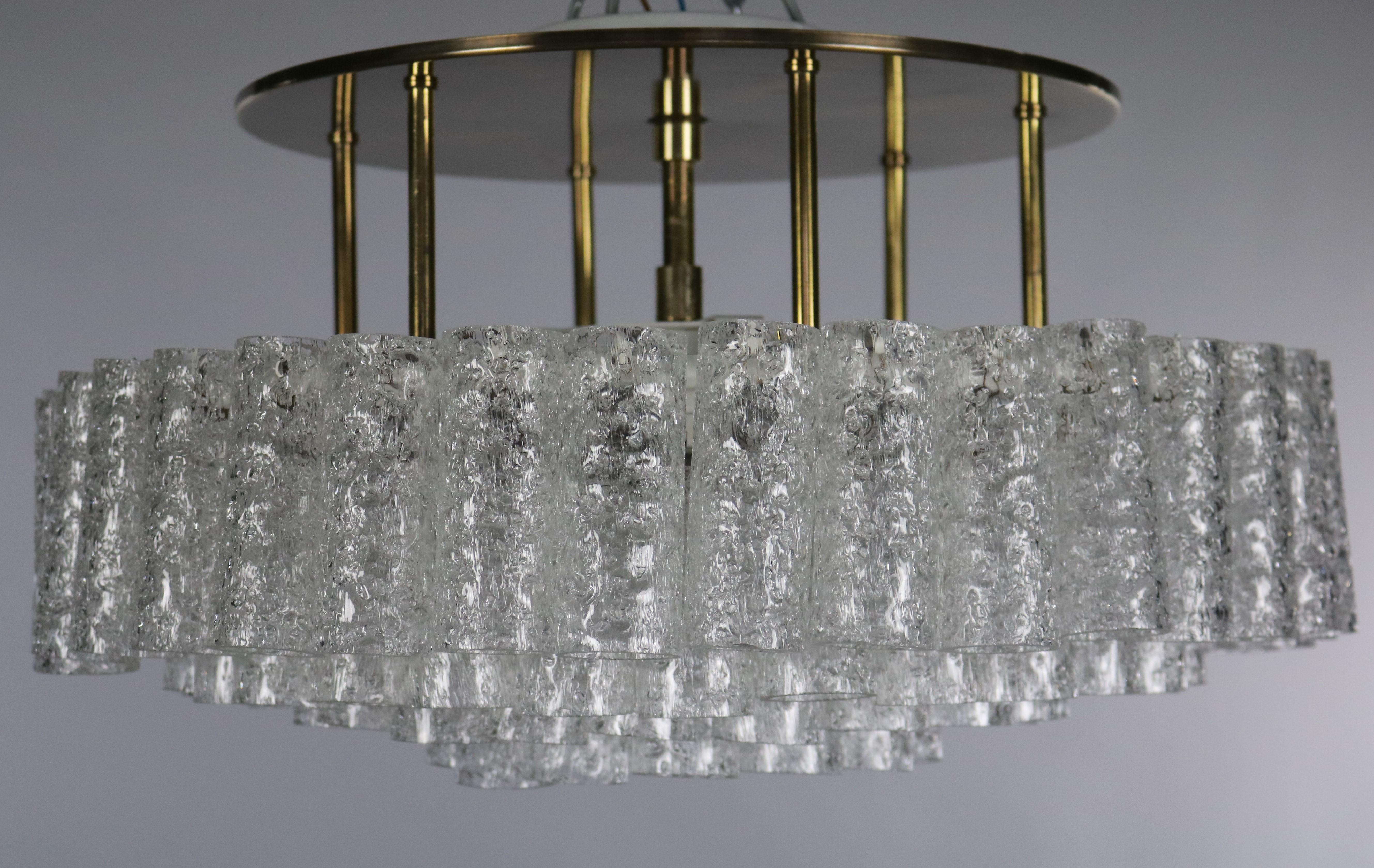 German Vintage Doria Flush Mount Glass Tube Chandelier 97 Glass Parts, 1950s-1960s For Sale