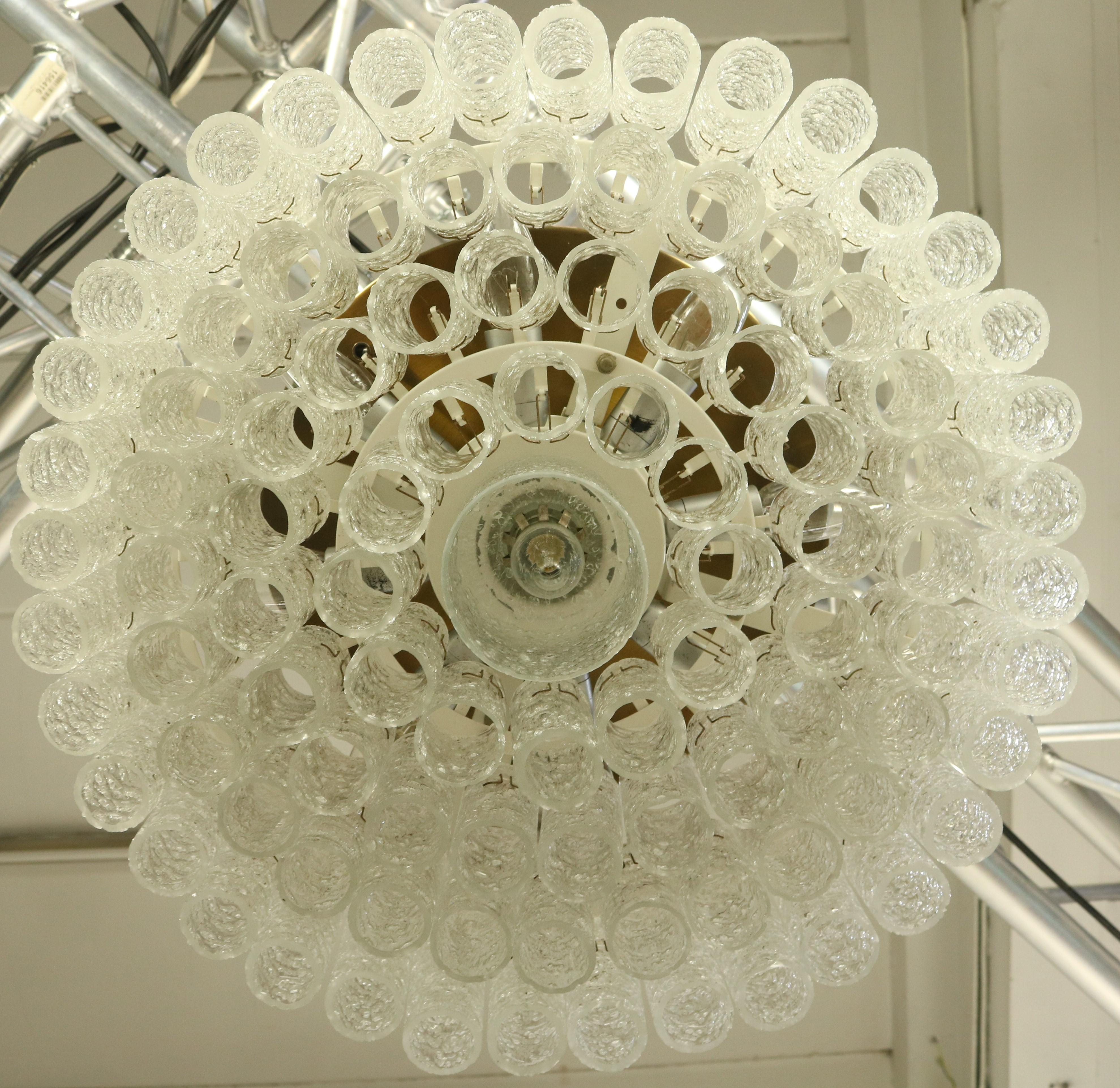 Vintage Doria Flush Mount Glass Tube Chandelier 97 Glass Parts, 1950s-1960s For Sale 1