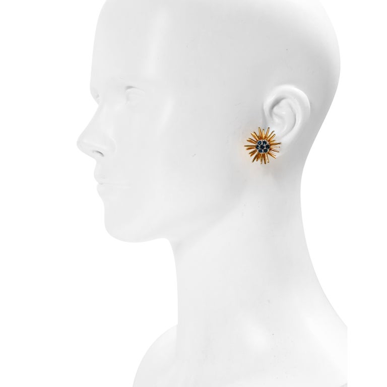 Vintage D'orlan Gold Starburst with Blue Diamante Earrings, circa 1980s For Sale 4