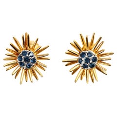 Vintage D'orlan Gold Starburst with Blue Diamante Earrings, circa 1980s
