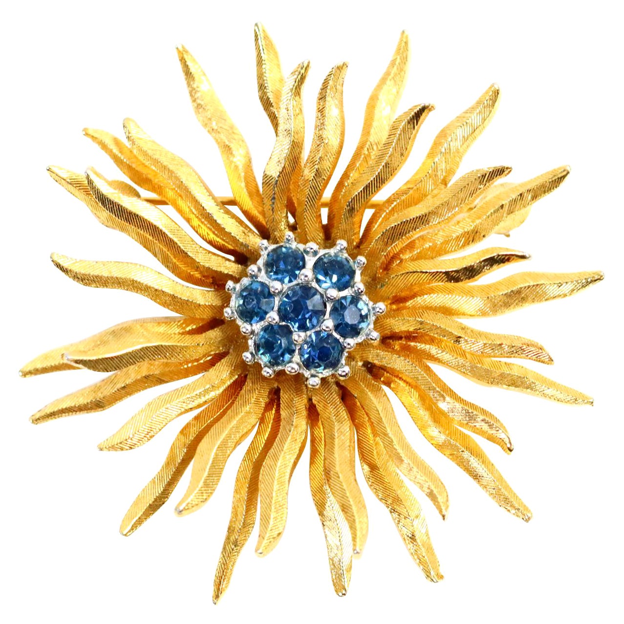 Vintage D'orlan Gold Starburst mit blauem Diamanten in Silber gefasst in Silber Circa 1980er Jahre im Angebot