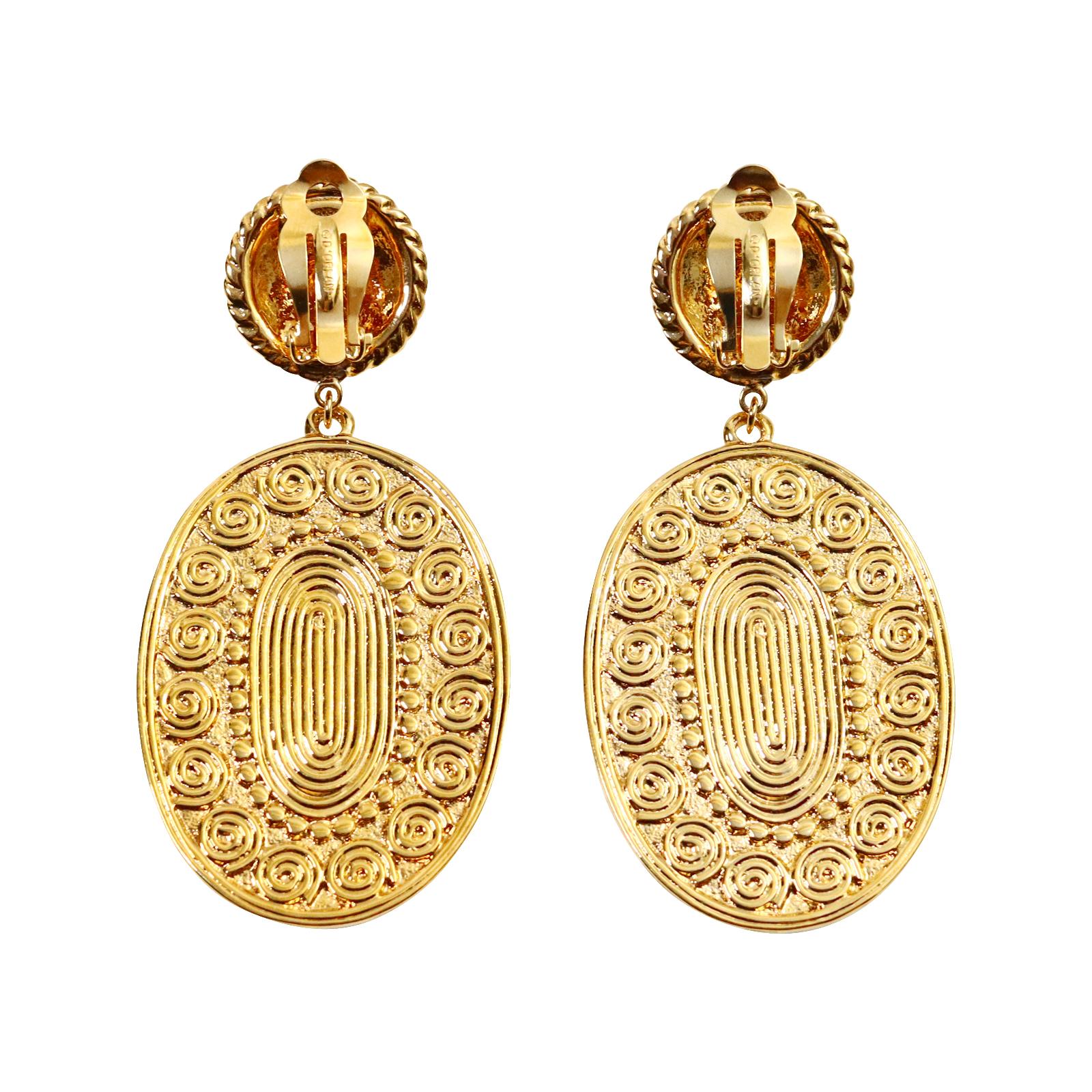 Modern Vintage D'Orlan Gold Tone Byzantine Dangling Earrings Circa 2000s For Sale