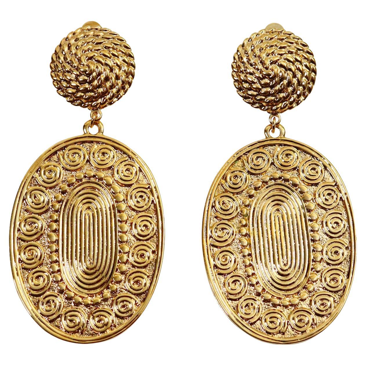 Vintage D'Orlan Gold Tone Byzantine Drop Earrings Circa 2000s