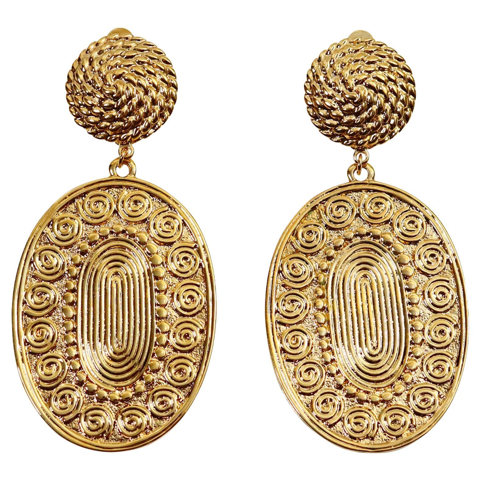 Vintage D'Orlan Gold Tone Byzantine Drop Earrings Circa 2000s