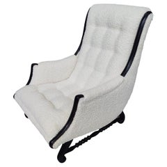 Vintage Dorothy Draper Style Baroque Tufted Armchair with Boucle Fabric