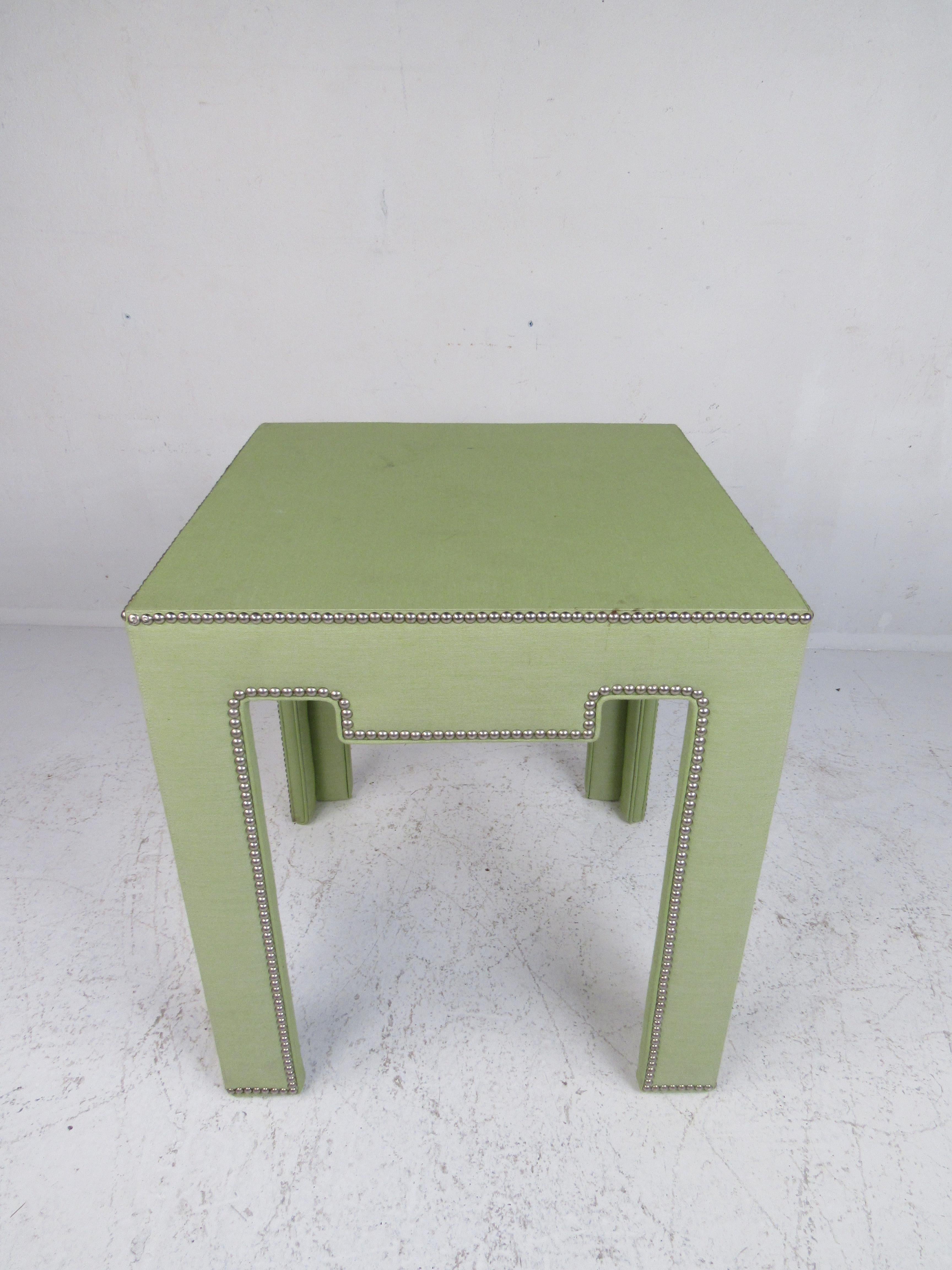 Mid-Century Modern VIntage Dorothy Draper Style Upholstered Side Table For Sale