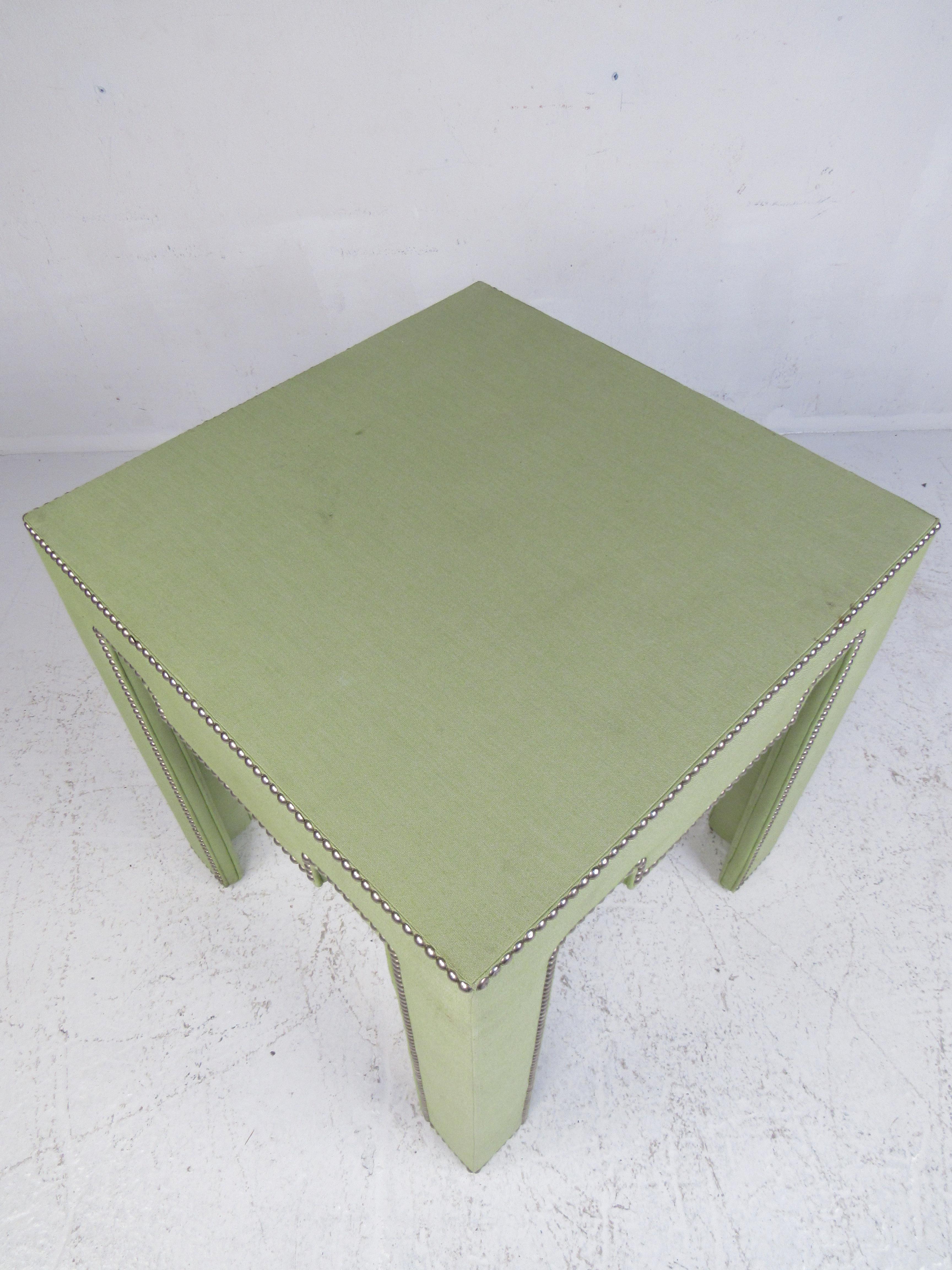 VIntage Dorothy Draper Style Upholstered Side Table For Sale 2