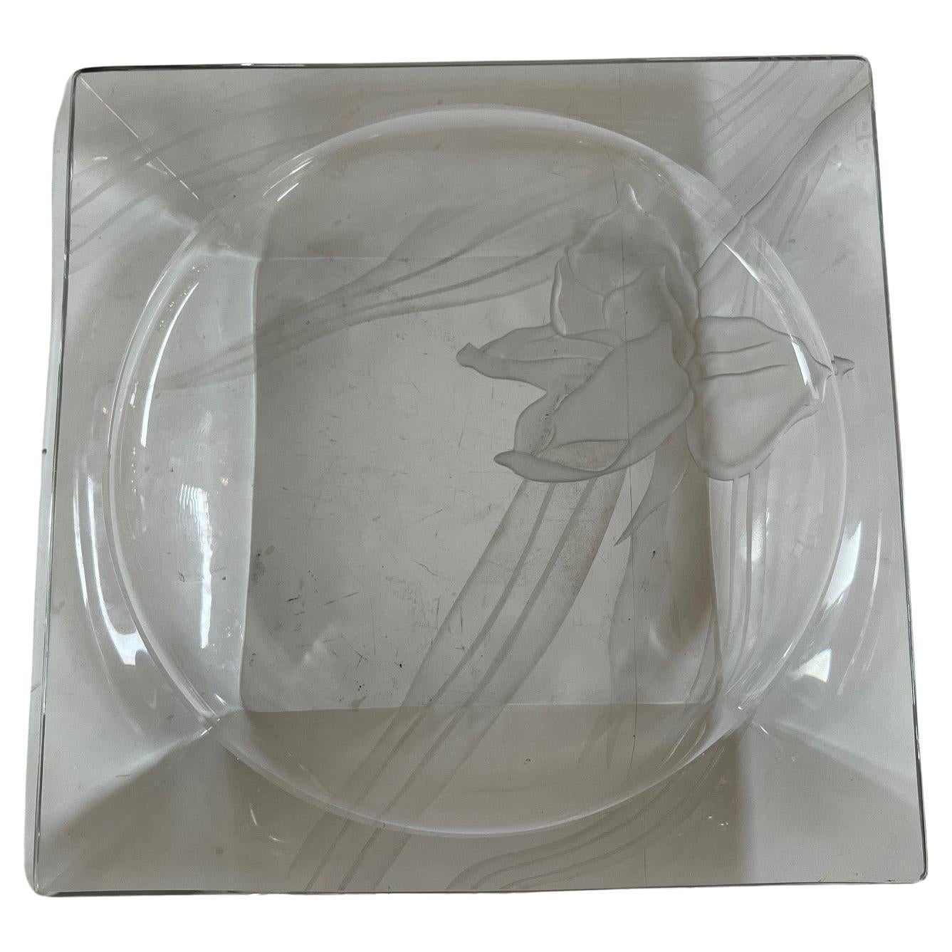 American Vintage Dorothy Thorpe Etched Glass Platter, Tray Signed by Dorothy Thorpe For Sale