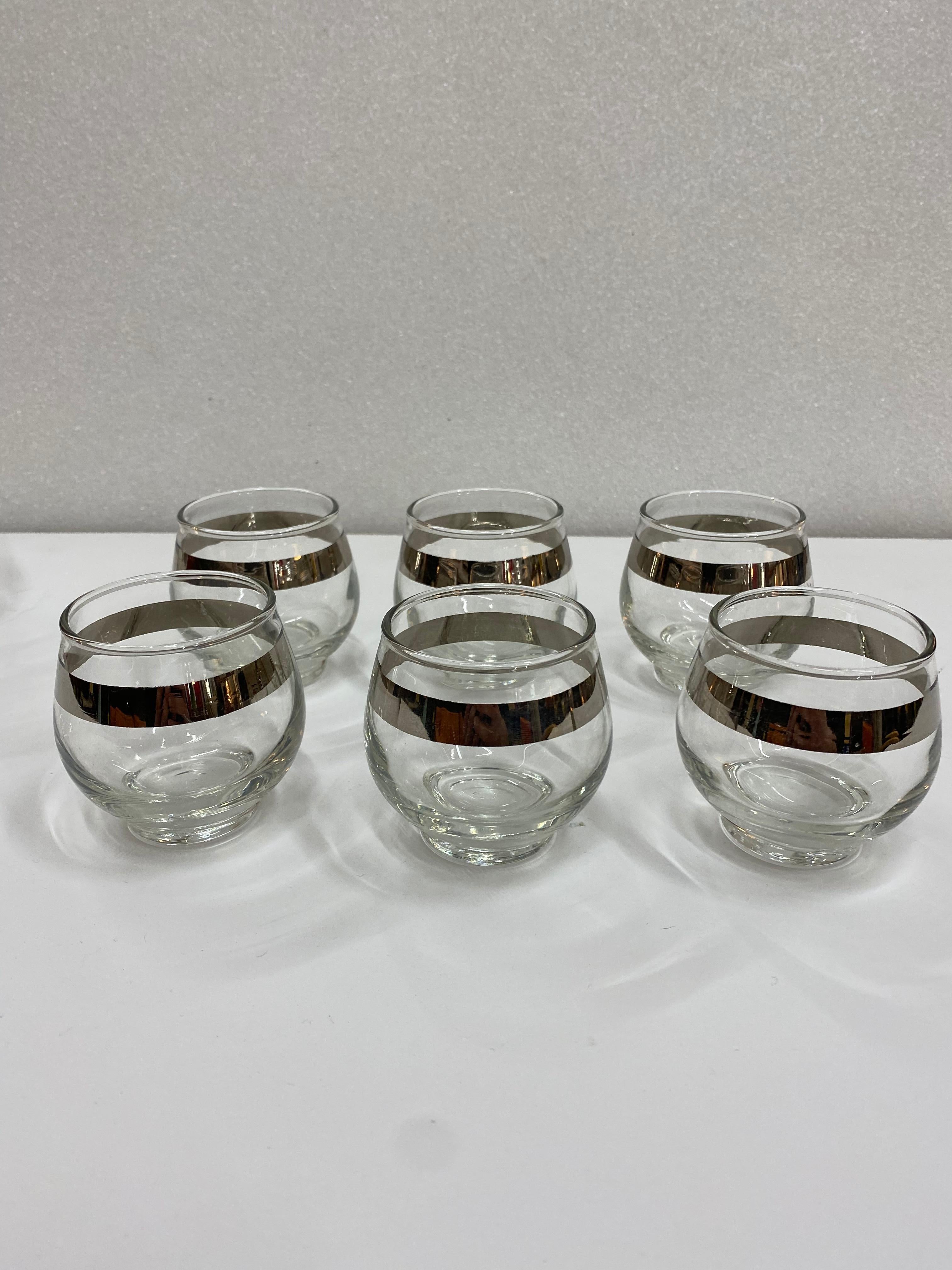 Mid-20th Century Dorothy Thorpe Libby Glass Martini Set with Silver Overlay, Mid-Century Modern