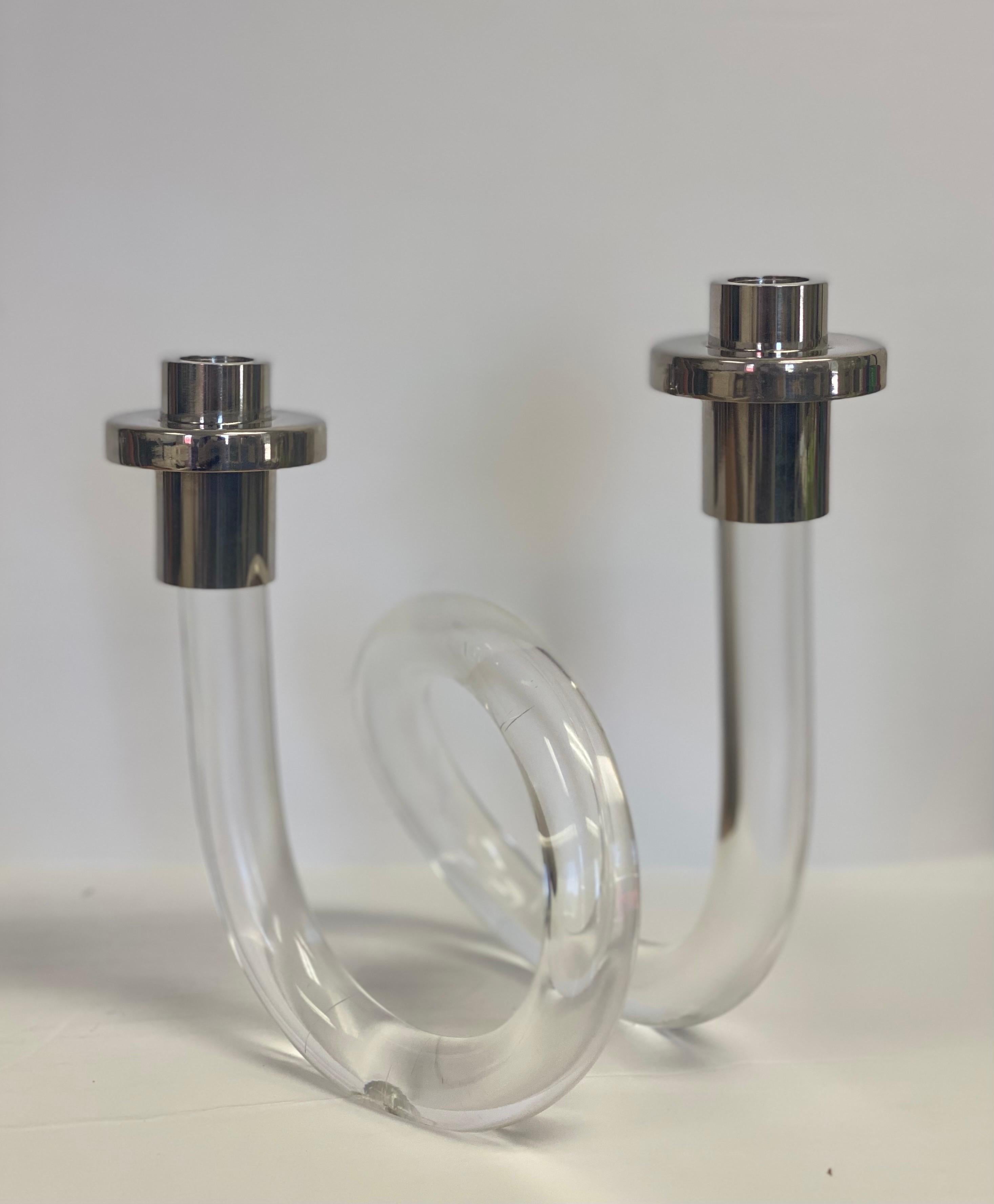 Late 20th Century Vintage Dorothy Thorpe Lucite Candlesticks, a Pair For Sale