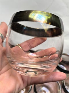 Vintage Dorothy Thorpe Roly-Poly Sterling Silver Overlay Band Cocktail Glasses-