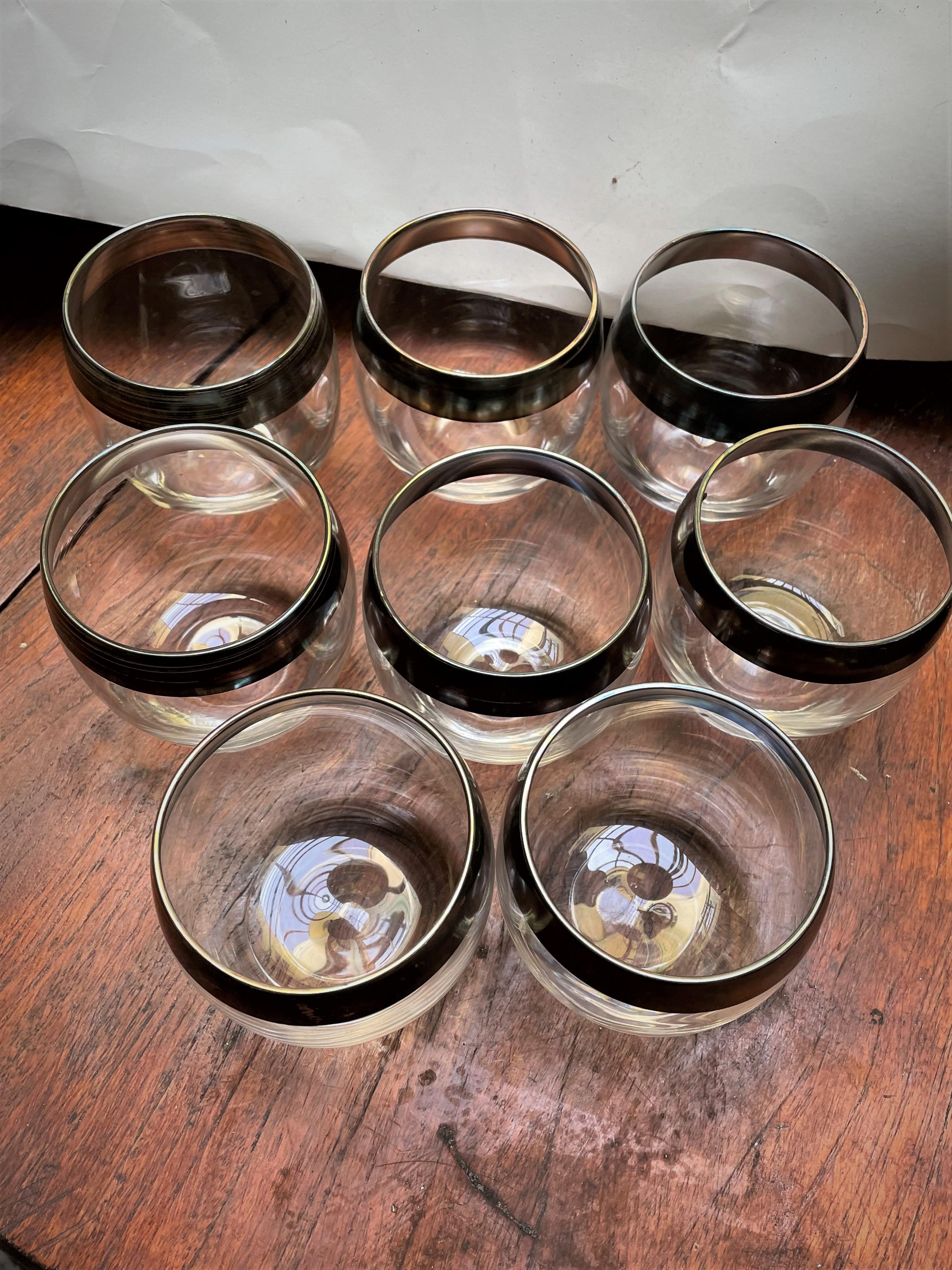 Vintage Dorothy Thorpe Roly-Poly Sterling Silver Overlay Band Cocktail Glasses-  In Good Condition In Clifton Forge, VA