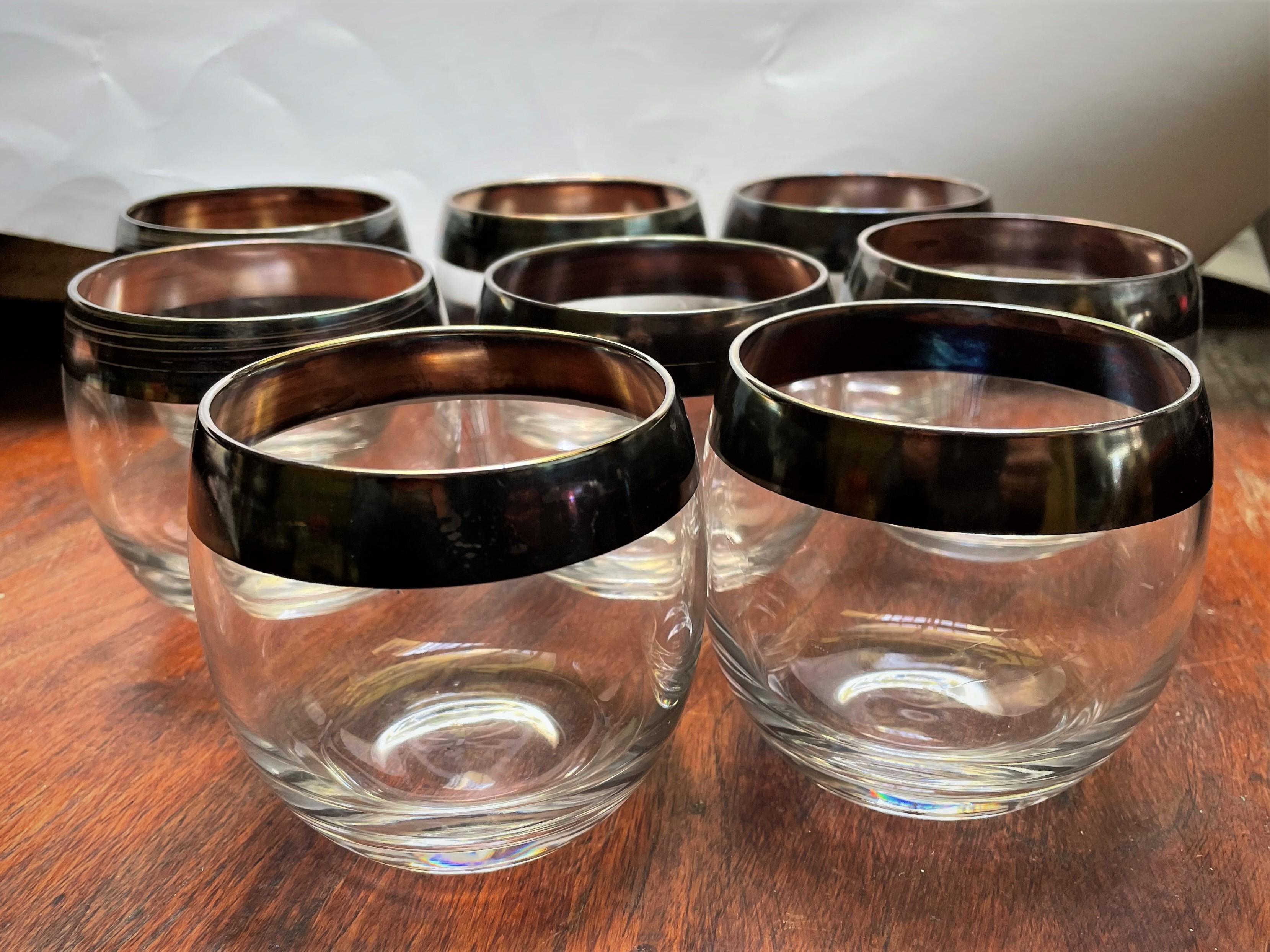 20th Century Vintage Dorothy Thorpe Roly-Poly Sterling Silver Overlay Band Cocktail Glasses- 