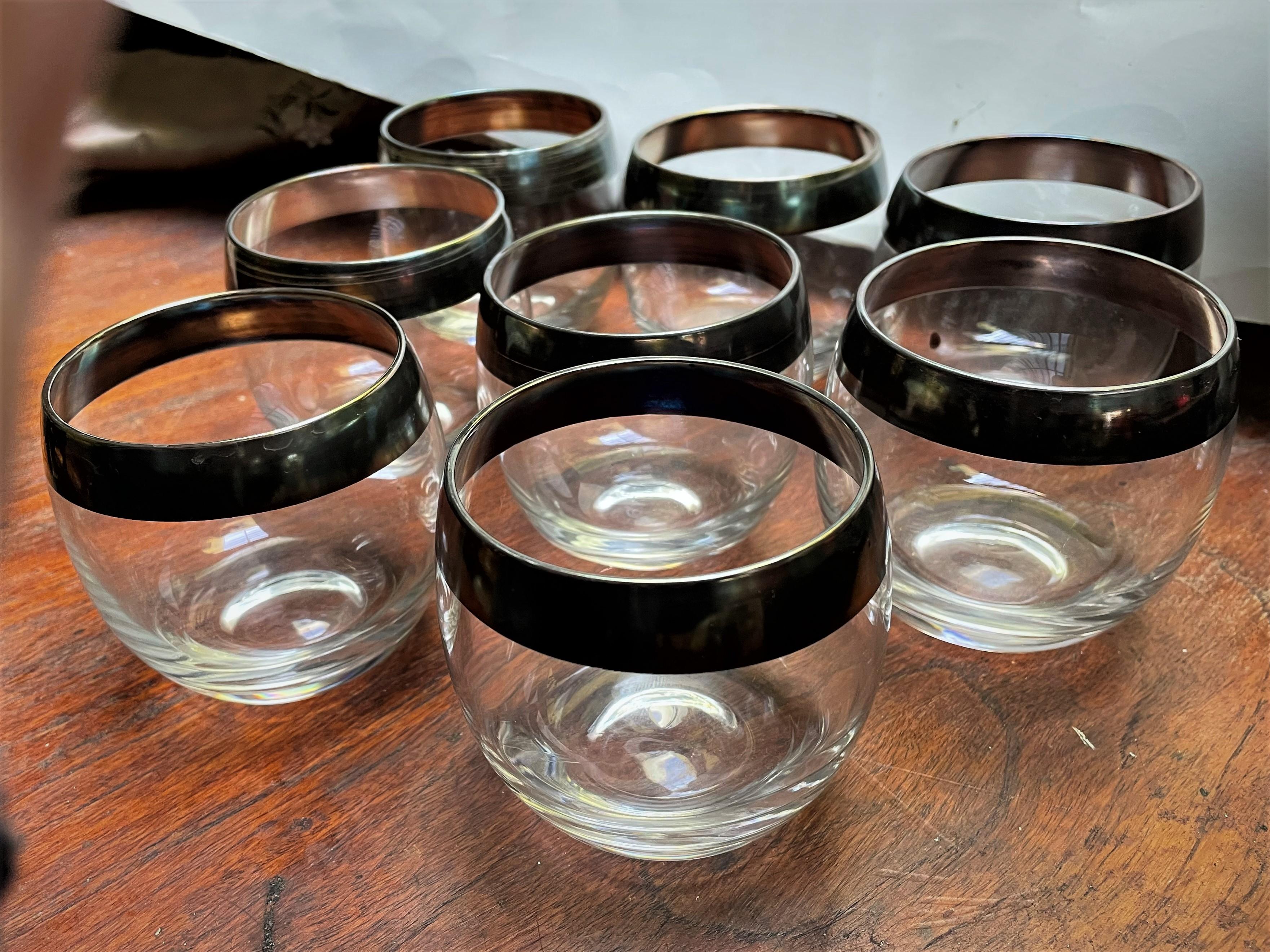 Vintage Dorothy Thorpe Roly-Poly Sterling Silver Overlay Band Cocktail Glasses-  2