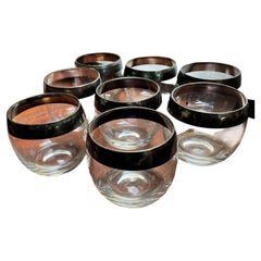 Vintage Dorothy Thorpe Roly-Poly Sterling Silver Overlay Band Cocktail Glasses- 