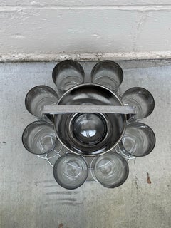 Vaisselle de bar vintage de style Dorothy Thorpe, verres longs et seau à glace dans une boîte