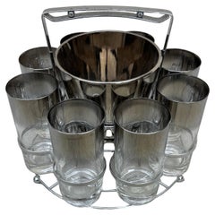 Vaisselle de bar vintage de style Dorothy Thorpe, verres longs et seau à glace dans une boîte
