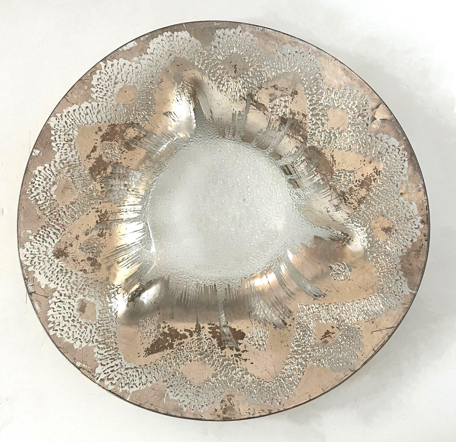 Vintage Dorothy Thorpe Tray Antiqued Silver on Crystal In Good Condition For Sale In Los Angeles, CA