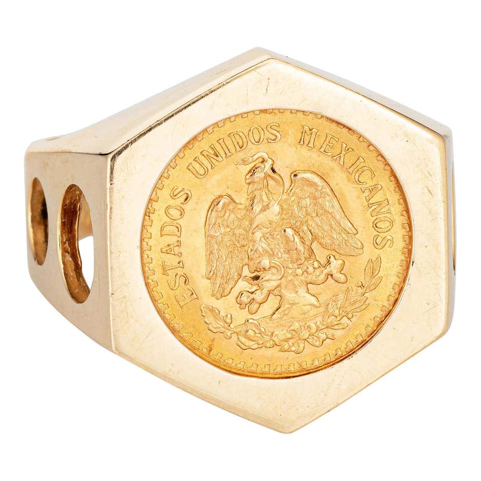 14 Karat Yellow Gold Onyx Men's Coin Signet Ring at 1stDibs