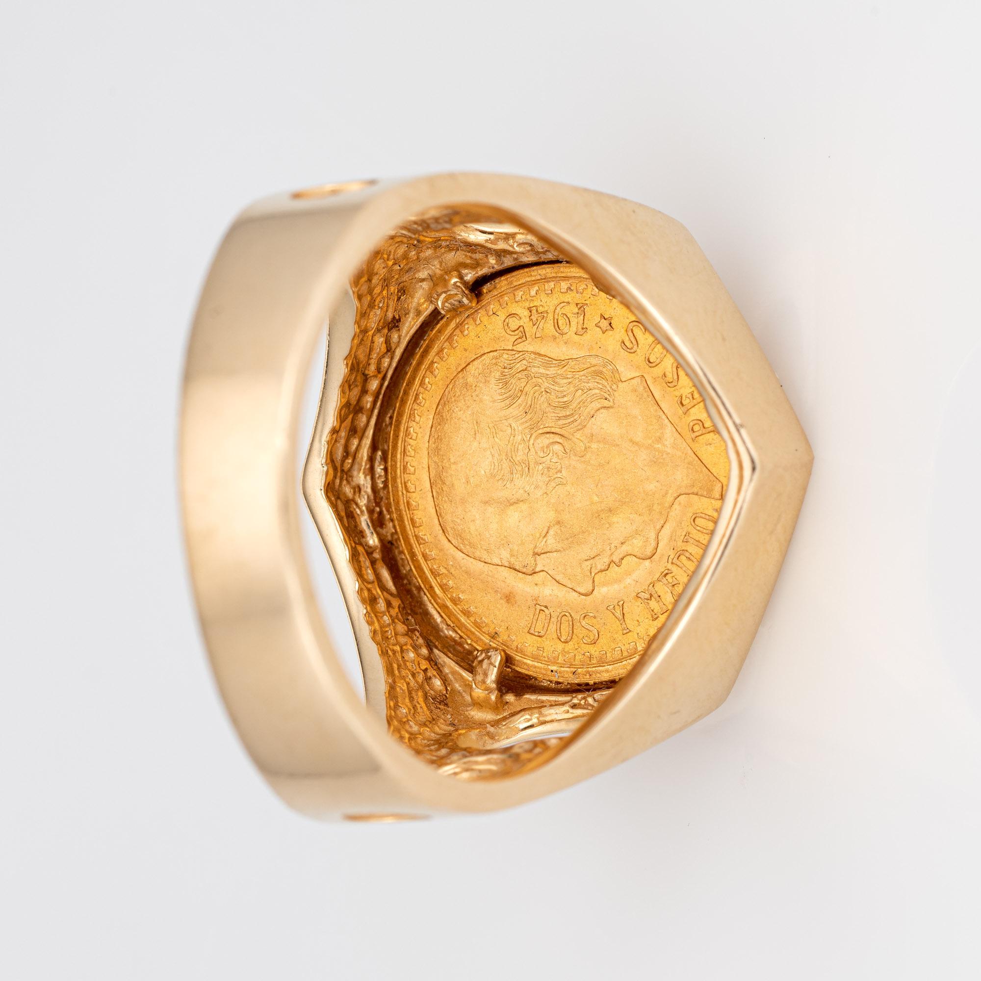 Vintage Dos Pesos 1945 Coin Ring 14k Yellow Gold Men's Signet Jewelry 1