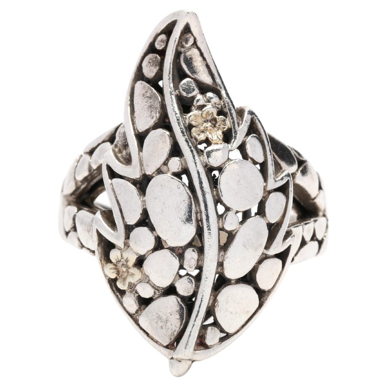 Vintage Dot Leaf Motif Statement Ring, Sterling Silver, Ring, Long