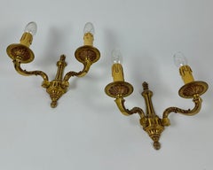 Appliques murales vintage à double bras en bronze doré, ensemble 2
