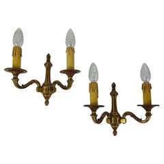 Vintage Double Arm Gilt Bronze Wall Sconces, Set 2