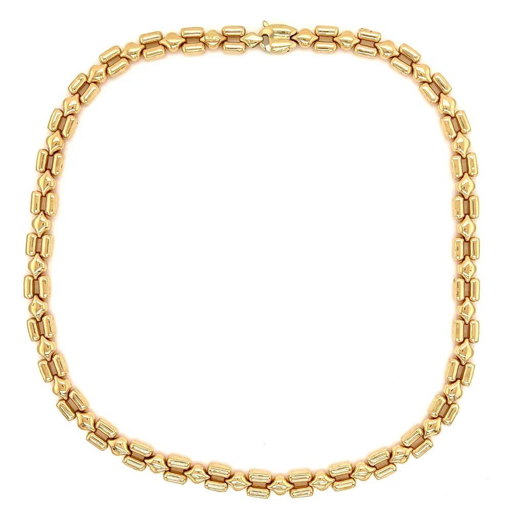 Semplicemente bello! Collana vintage a doppia barra in oro verde e rosa da 8 mm. Classica e senza tempo, la collana con catena d'oro giallo 14K a due tonalità A Link è realizzata a mano in oro rosa e verde 14K. Misura circa 17,5