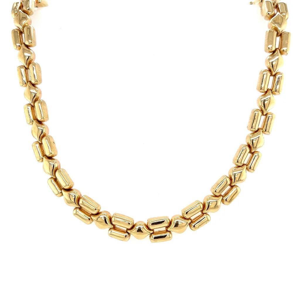 Vintage Double Bar Link 2-Tone Gold Necklace In Excellent Condition For Sale In Montreal, QC