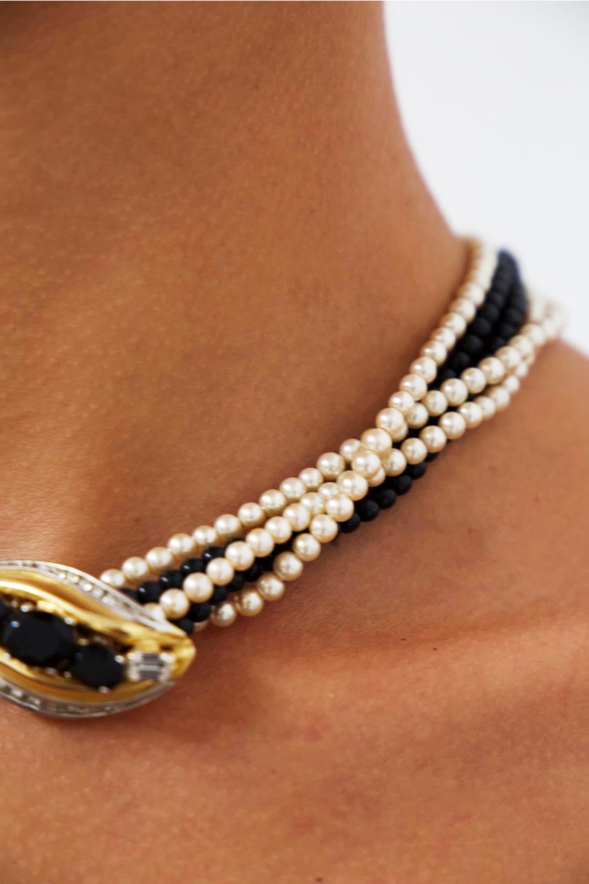 Vintage Doppelte schwarz-weiße Vintage Perlenkette Damen im Angebot