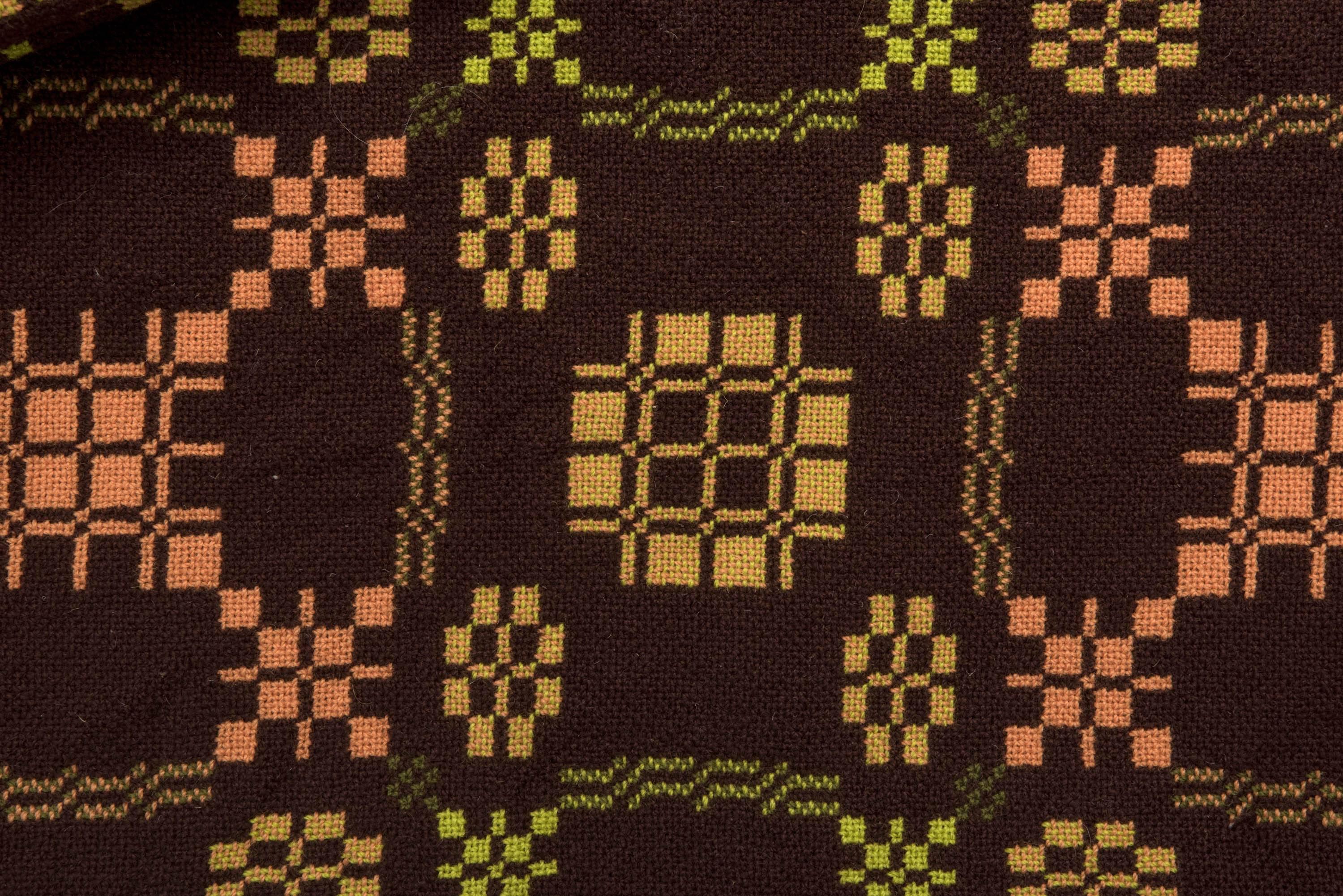Hand-Woven Vintage Double Blanket Lime, Chocolate, Orange and Peony, Wales circa 1960
