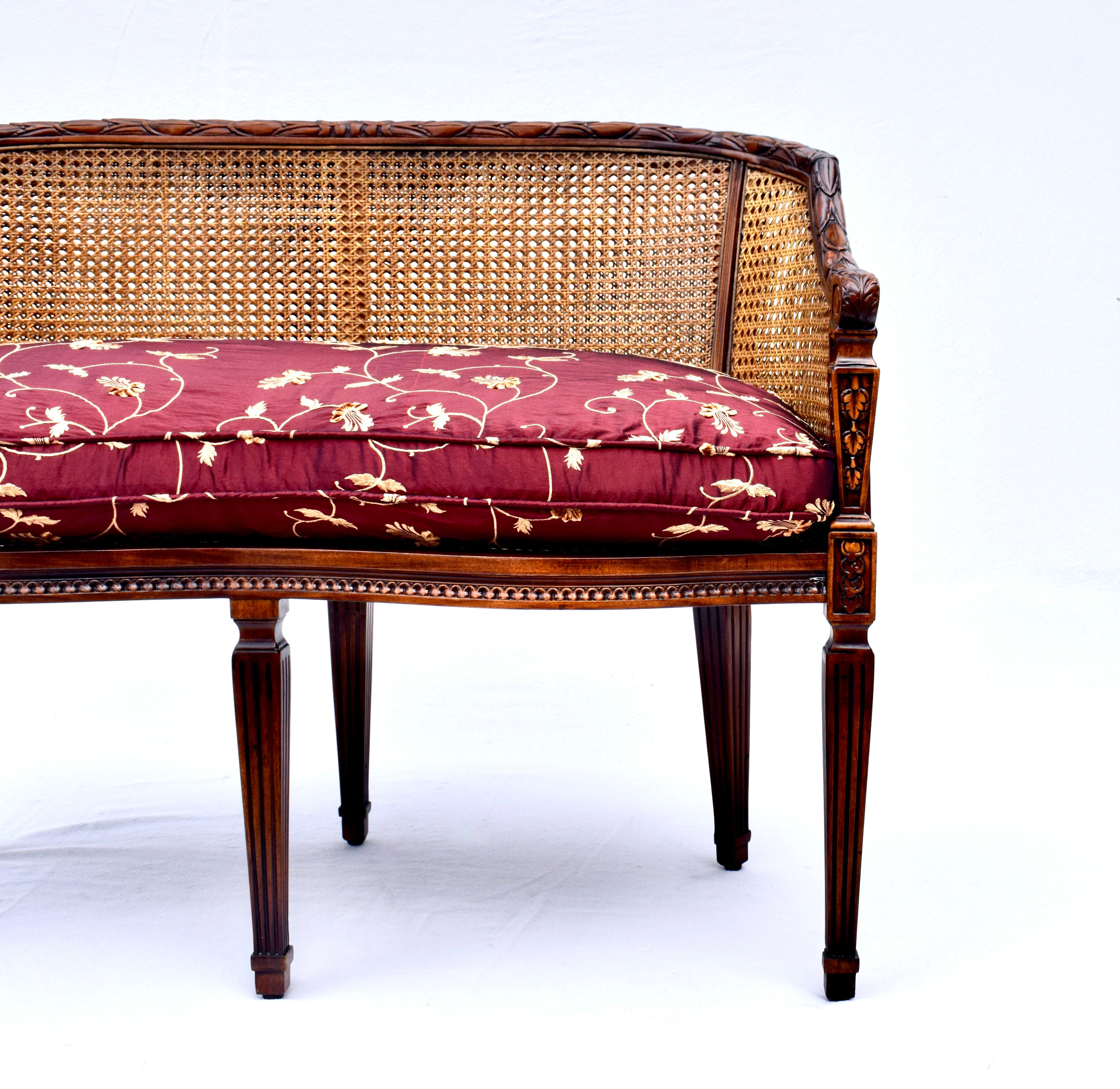 Carved Vintage Double Cane Settee