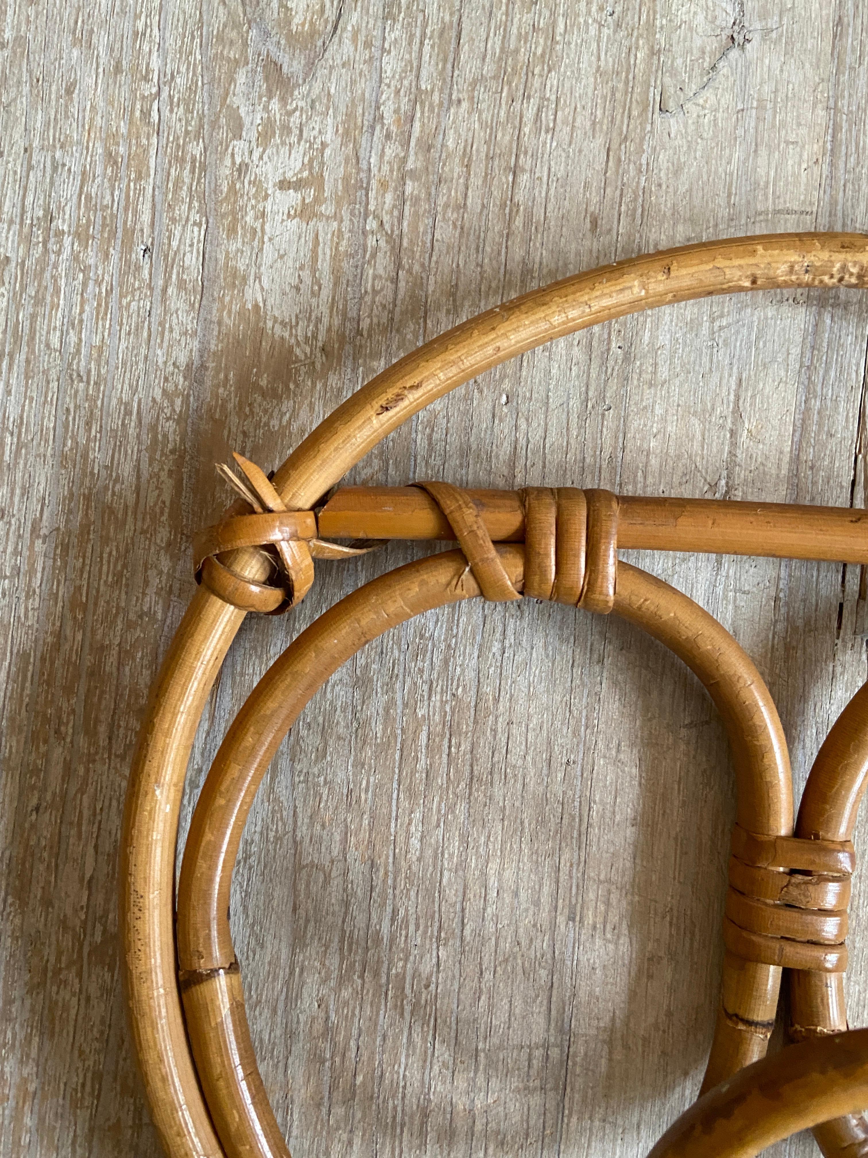 Mid-20th Century Vintage Double Circle Bamboo Coat Hanger, Italy, 1960s For Sale