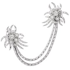 Vintage Double Clip GIA 17.39 Carat Diamond Platinum Double-Clip Brooch Pin