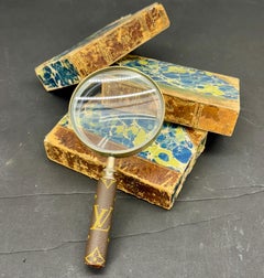 Vintage Double Concave Magnifying Glass with Louis Vuitton Upholstered