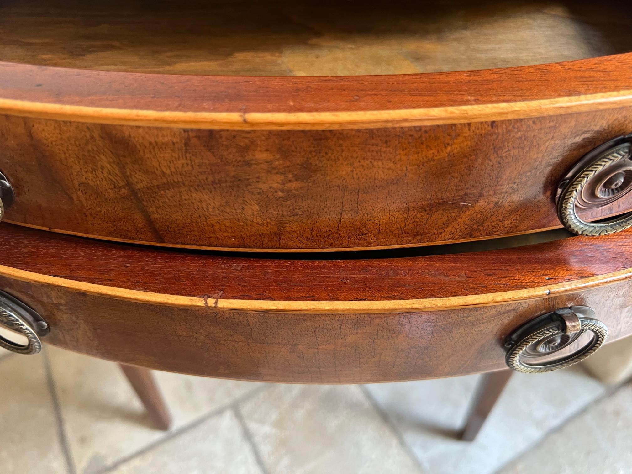 Vintage Double Drawer Federal Style Side Table With Inlaid Wood 5