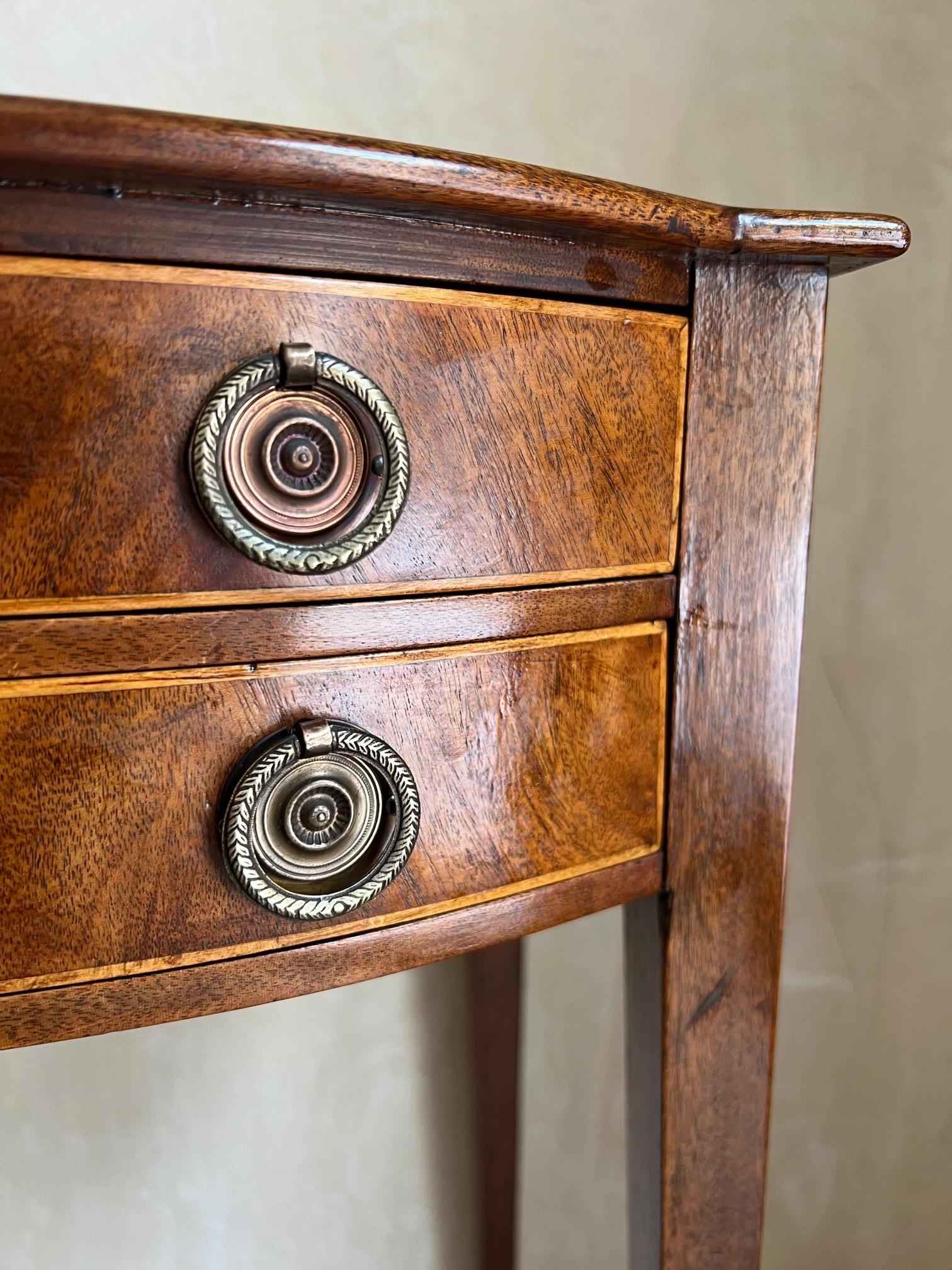 Inlay Vintage Double Drawer Federal Style Side Table With Inlaid Wood