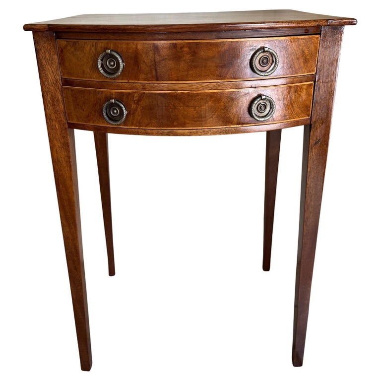 Vintage Double Drawer Federal Style Side Table With Inlaid Wood For ...