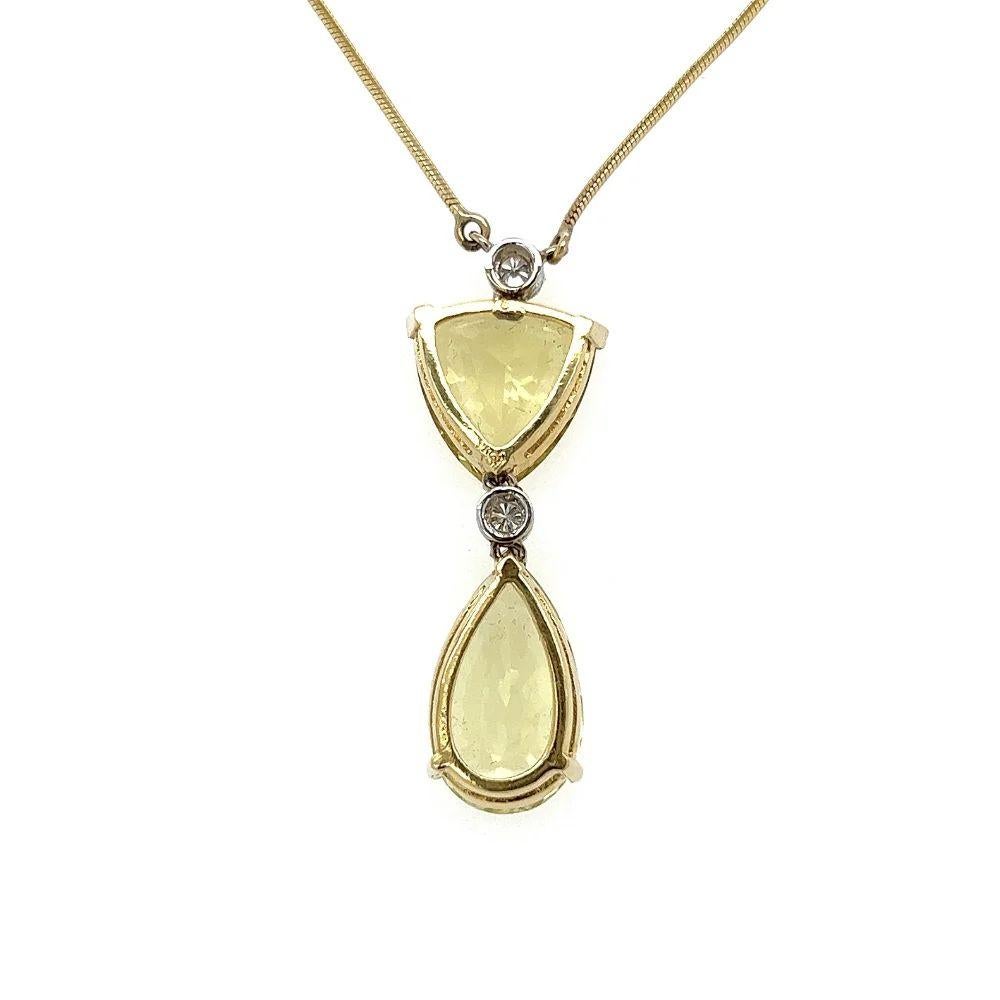 Mixed Cut Vintage Double Drop Yellow Beryl and Diamond Gold Necklace For Sale