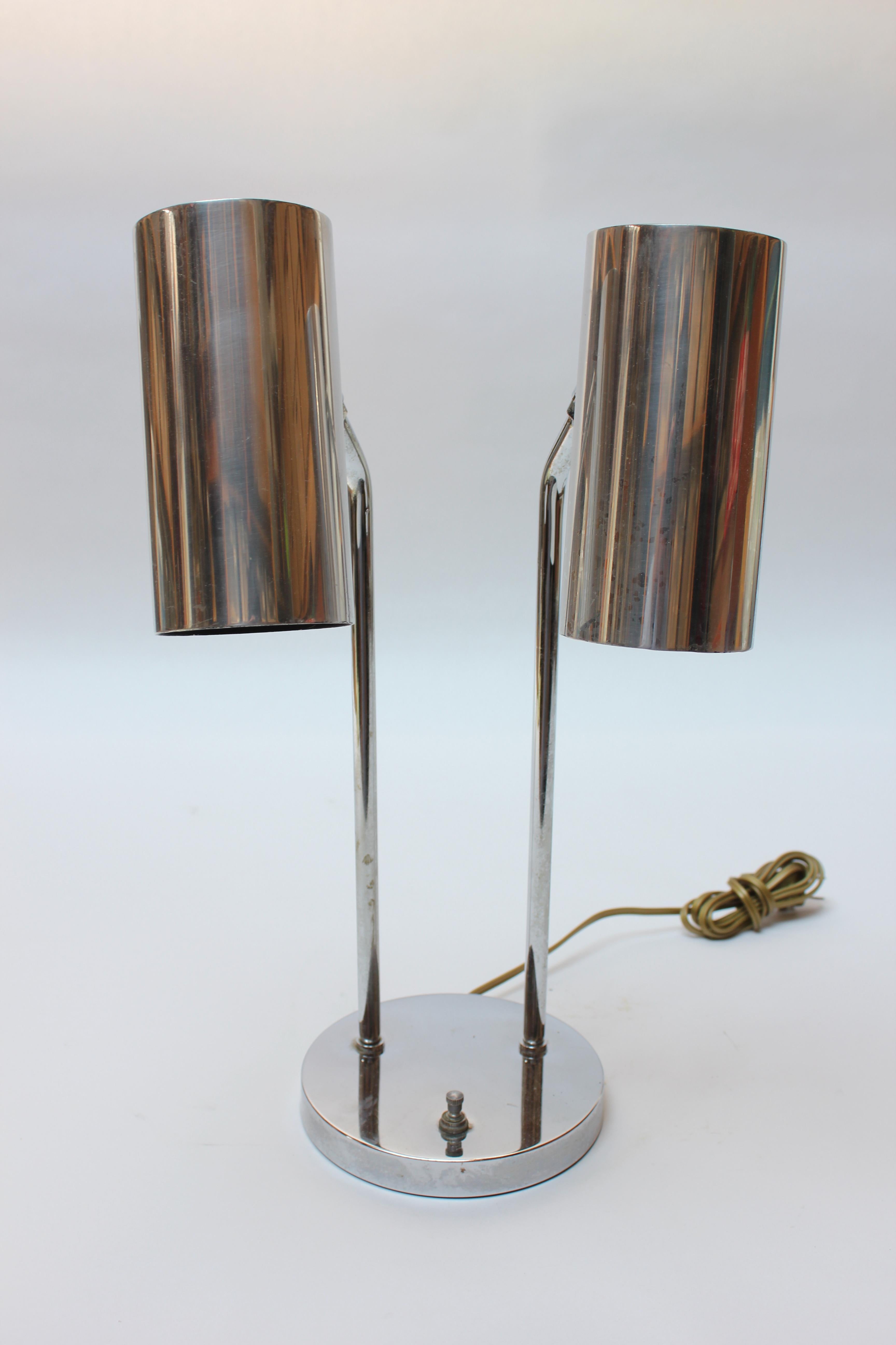 Mid-Century Modern Vintage Double-Fixture Adjustable Chrome Table Lamp by Robert Sonneman For Sale