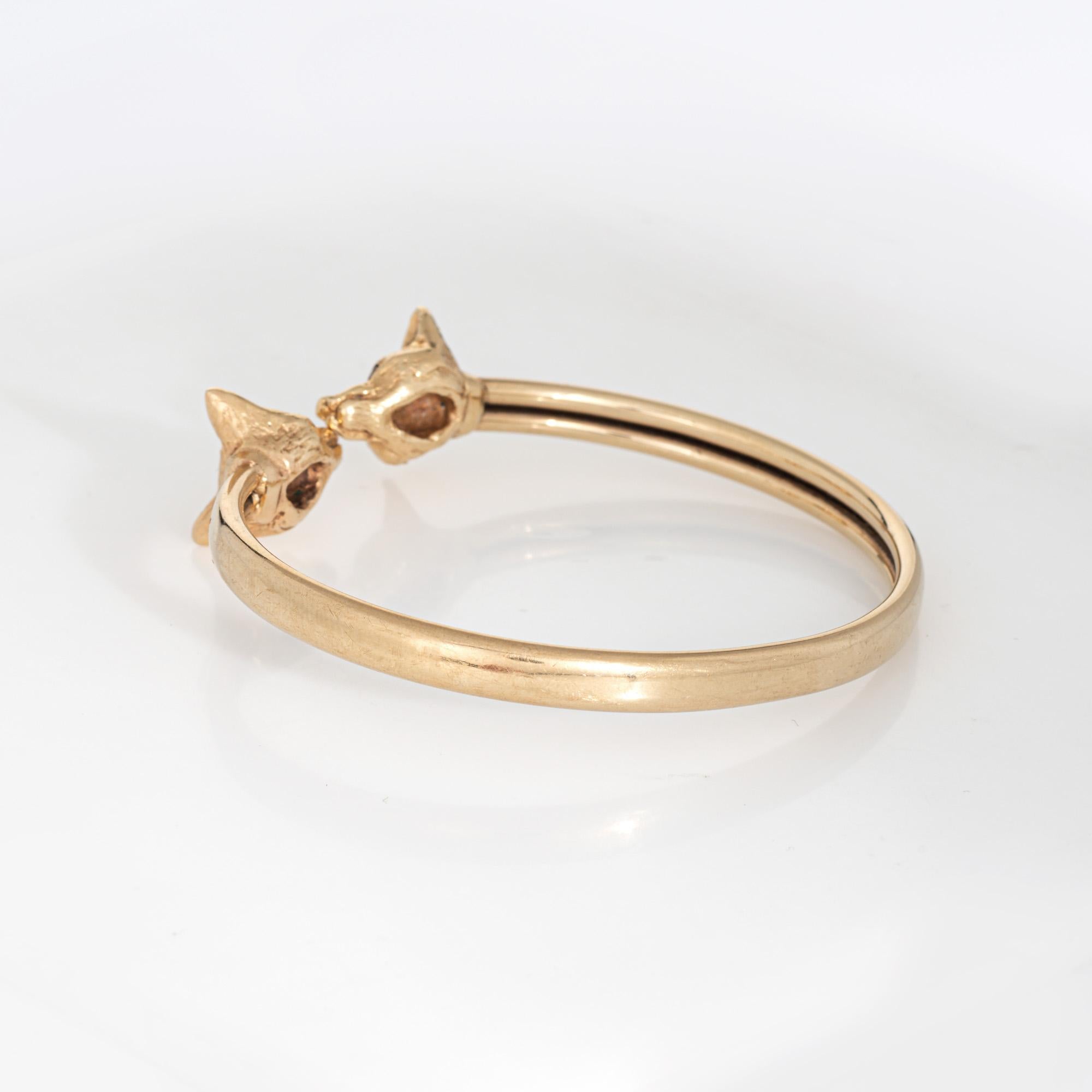 Vintage Double Fox Head Bangle 14k Yellow Gold Bypass Estate Jewelry Bon état - En vente à Torrance, CA