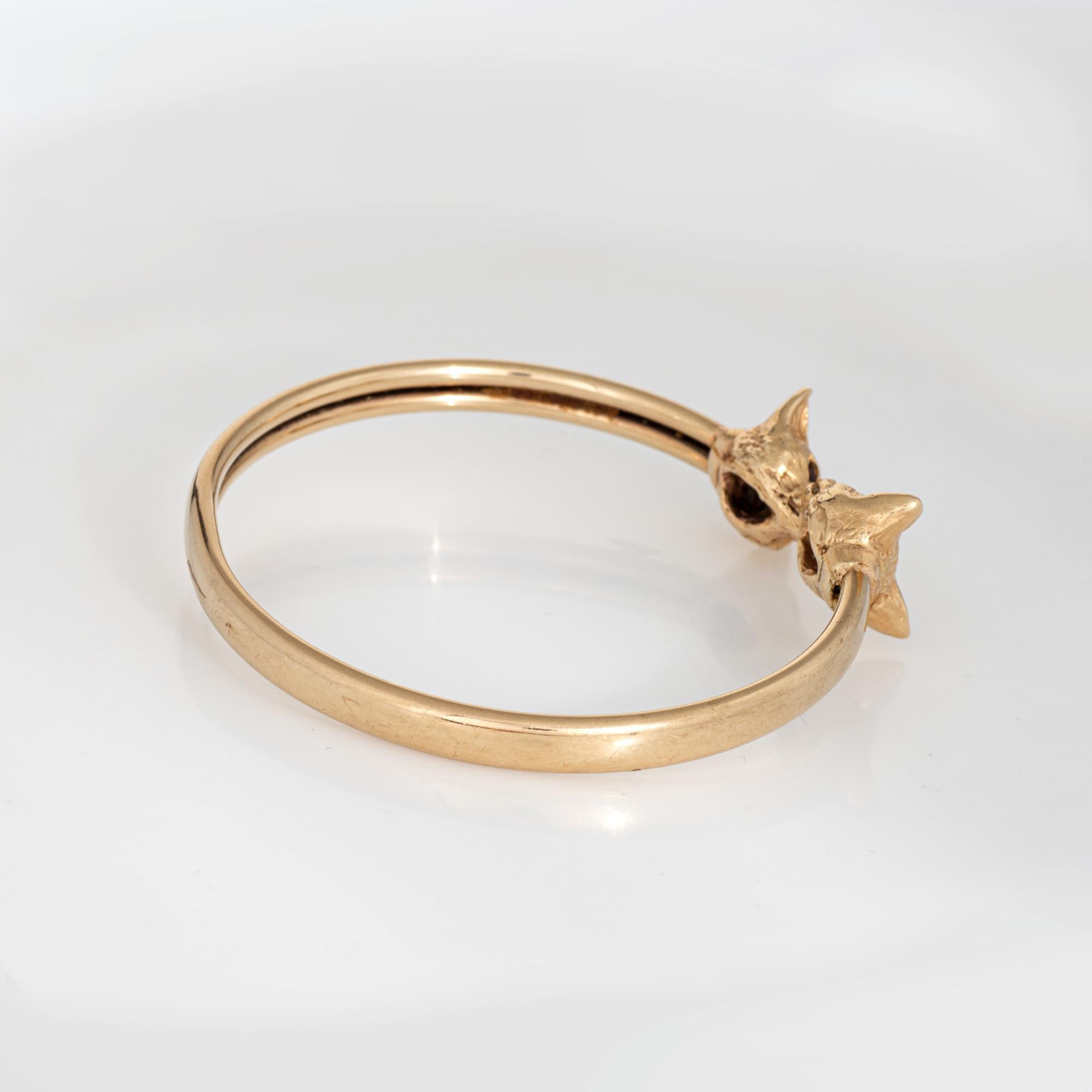 Vintage Double Fox Head Bangle 14k Yellow Gold Bypass Estate Jewelry Pour femmes en vente