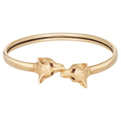 Pulsera brazalete vintage doble cabeza de zorro Oro amarillo 14k Bypass Estate Jewelry
