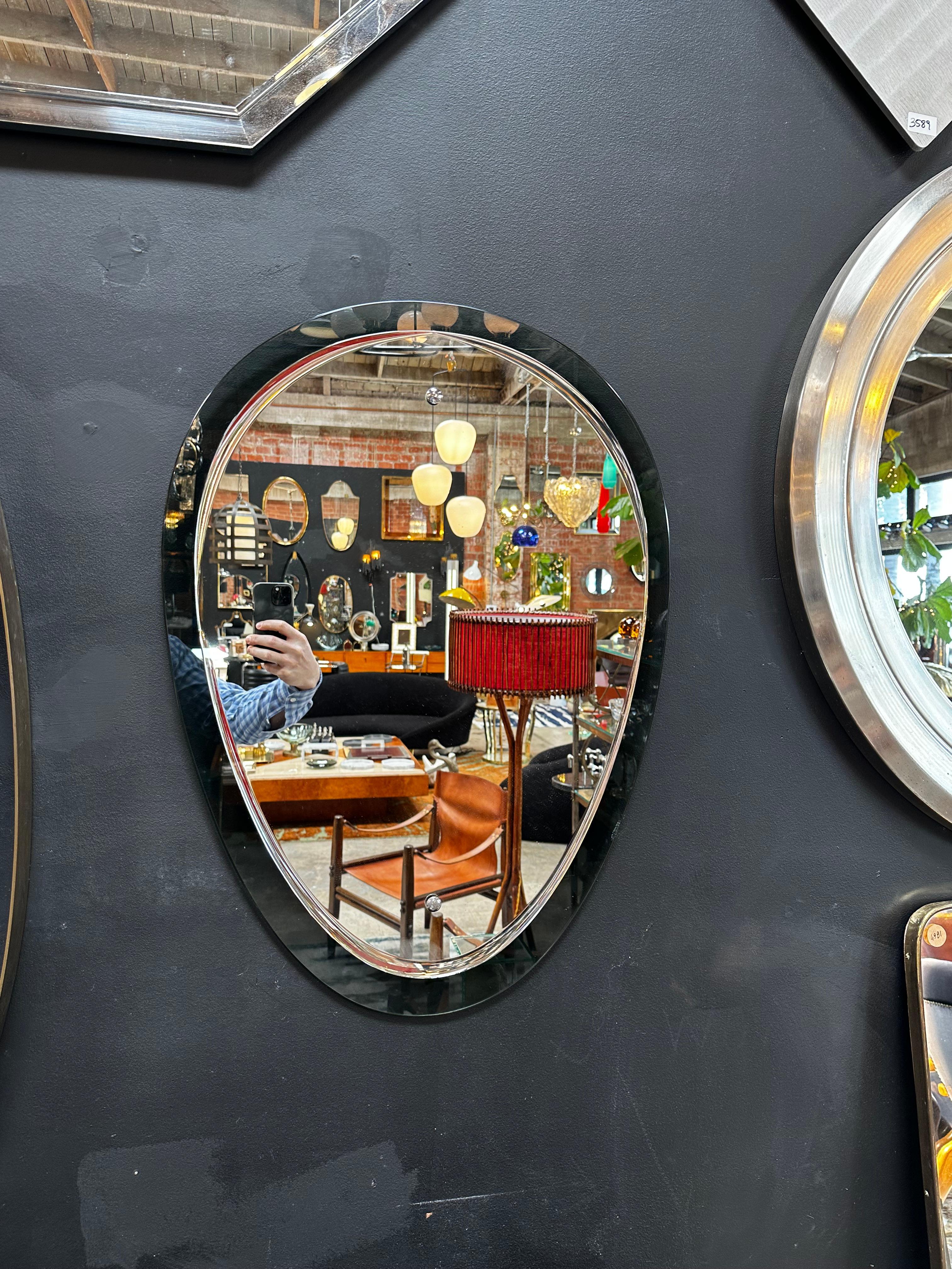 Verre d'art Miroir mural italien vintage à double verre par Cristal Arte en vente